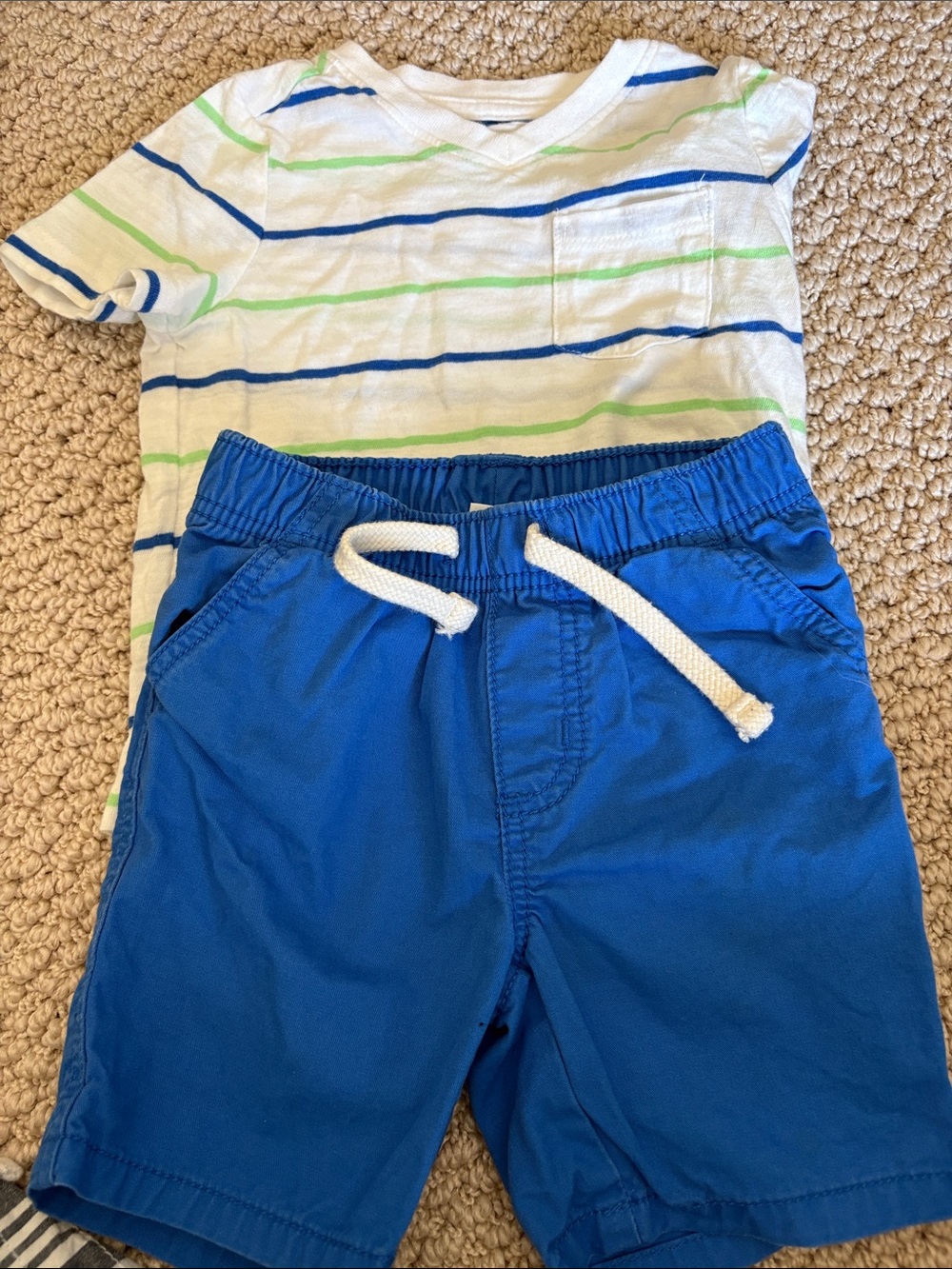 Old Navy Blue Pull-On Shorts & Striped Tee Set 12-18 Months